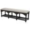 59" Black & Beige Fabric Arched Storage Bench with Traditional Turned Legs